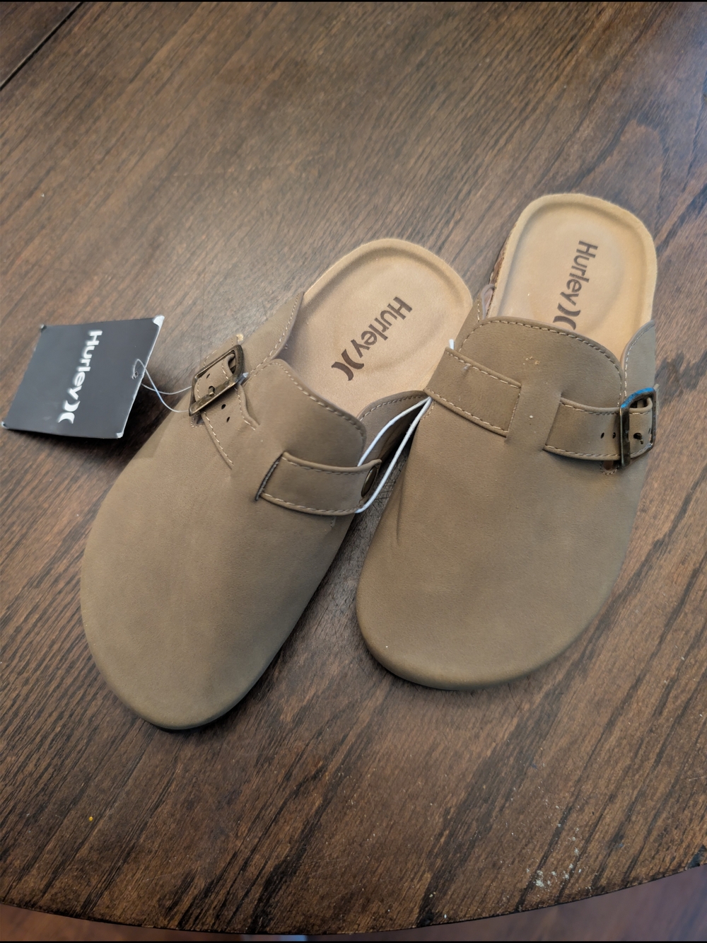 Hurley Taupe/Brown Buckle Slip-On Mules